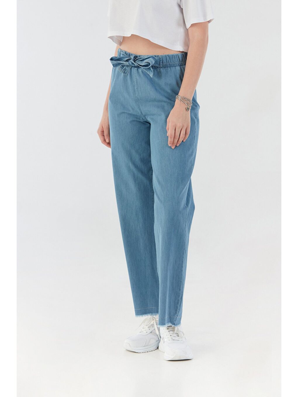 Mavi Beli Lastikli Palazzo Pantolon-1