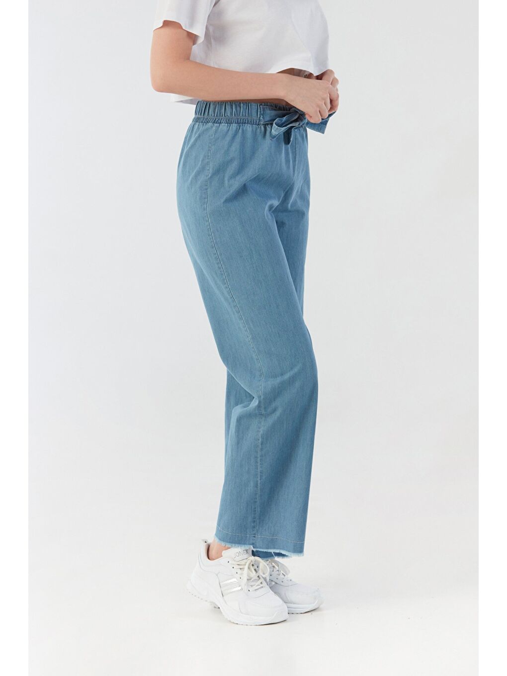Mavi Beli Lastikli Palazzo Pantolon-3