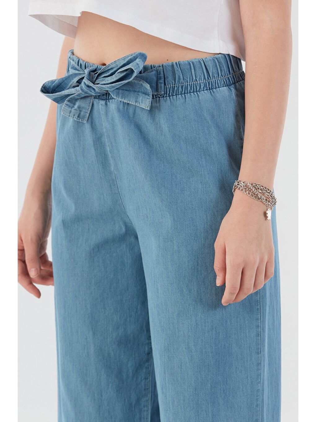 Mavi Beli Lastikli Palazzo Pantolon-4