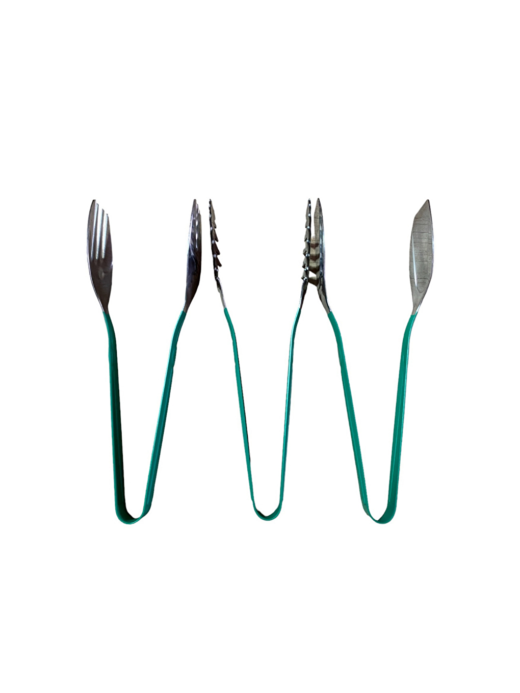 Gri Lüks 3 Parça Gümüş Yeşil Paslanmaz Çelik Maşa Seti-5