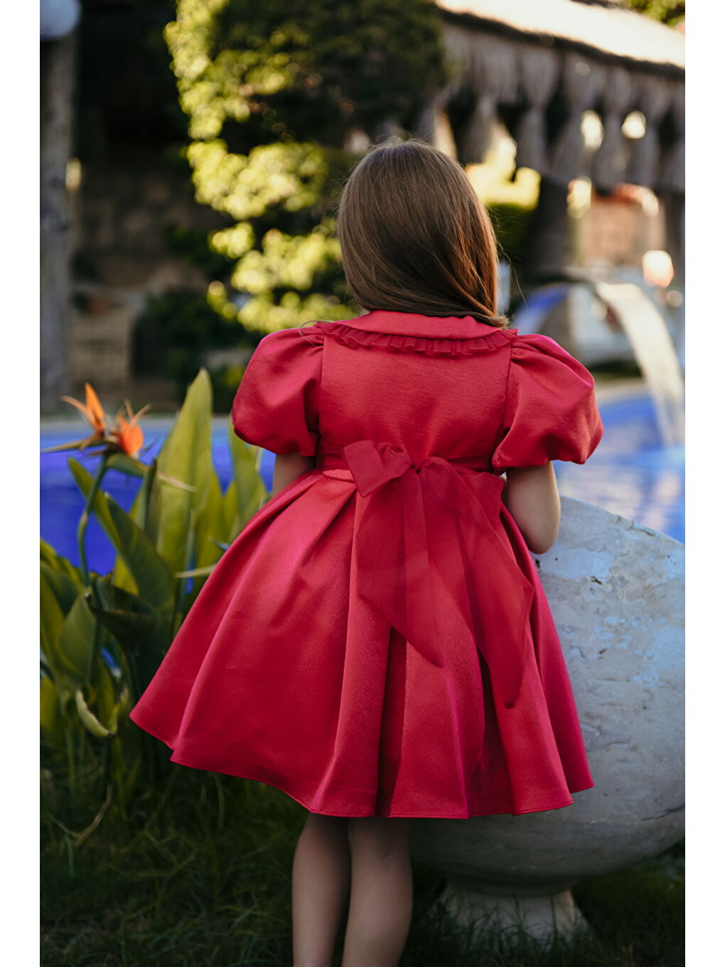 Kırmızı Kız Çocuk Özel Kısa Abiye Elbise - Düğmeli, Özel Tasarım - Çanta Aksesuarlı_M2445-4