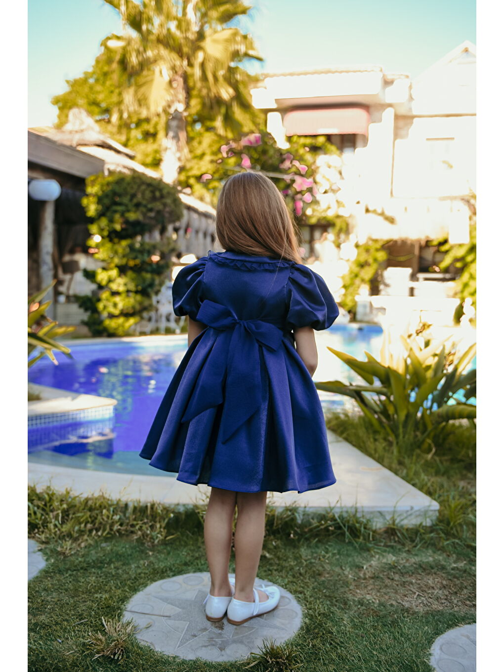 Lacivert Kız Çocuk Özel Kısa Abiye Elbise - Düğmeli, Özel Tasarım - Çanta Aksesuarlı_M2445-3
