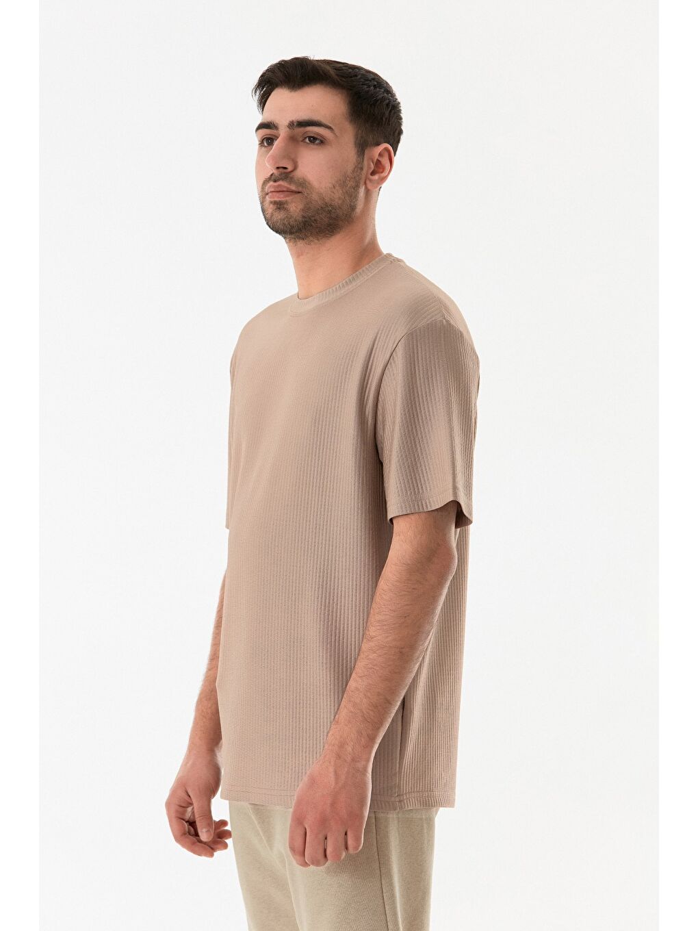 Kahverengi Jakarlı Bisiklet Yaka Tişört-1