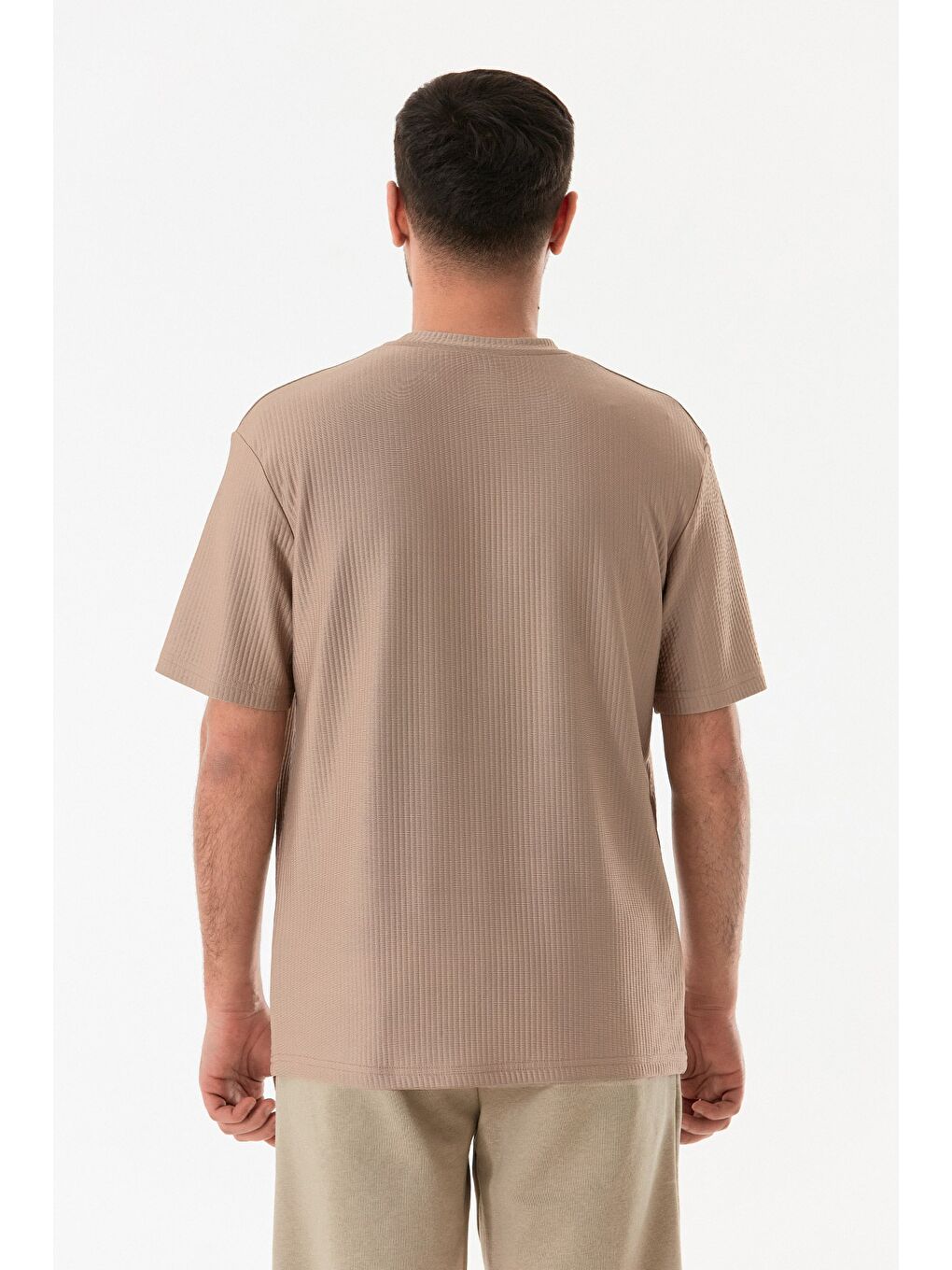 Kahverengi Jakarlı Bisiklet Yaka Tişört-2