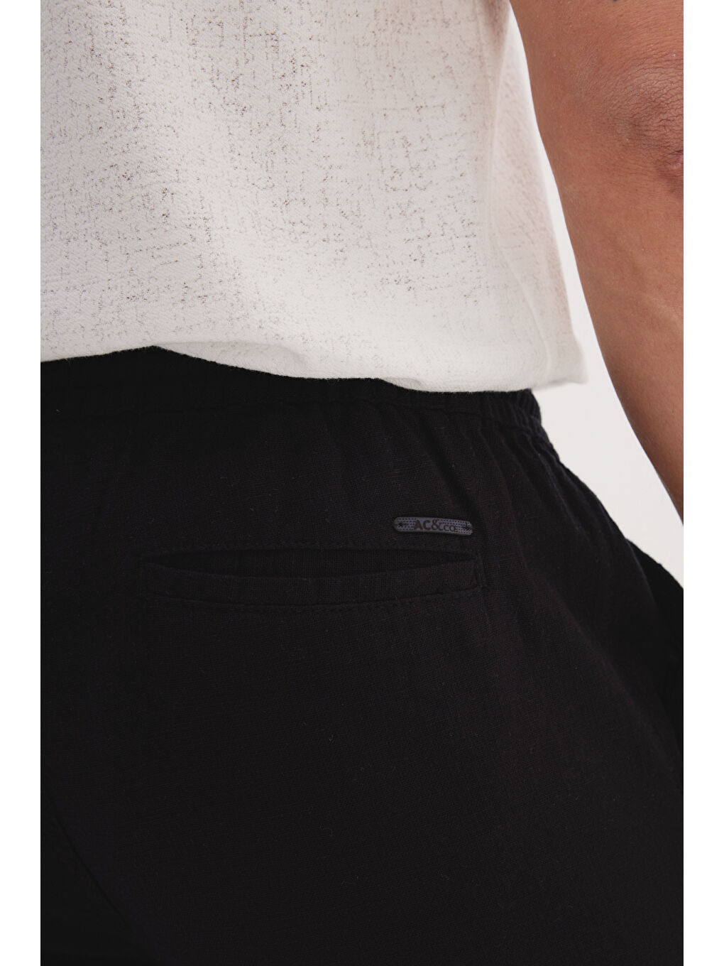 Erkek Siyah %100 Pamuk Slim Fit Dar Kesim Beli Bağlamalı Yan Cepli Pantolon-4