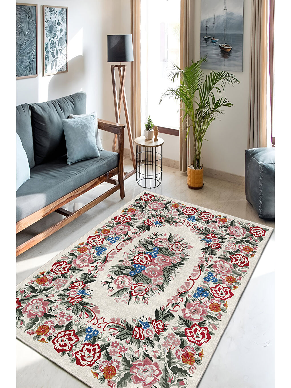 Beyaz Dekoratif Özel Tasarım Yıkanabilir İnce Kaymaz Tabanlı Modern Halı KECE FR47-1