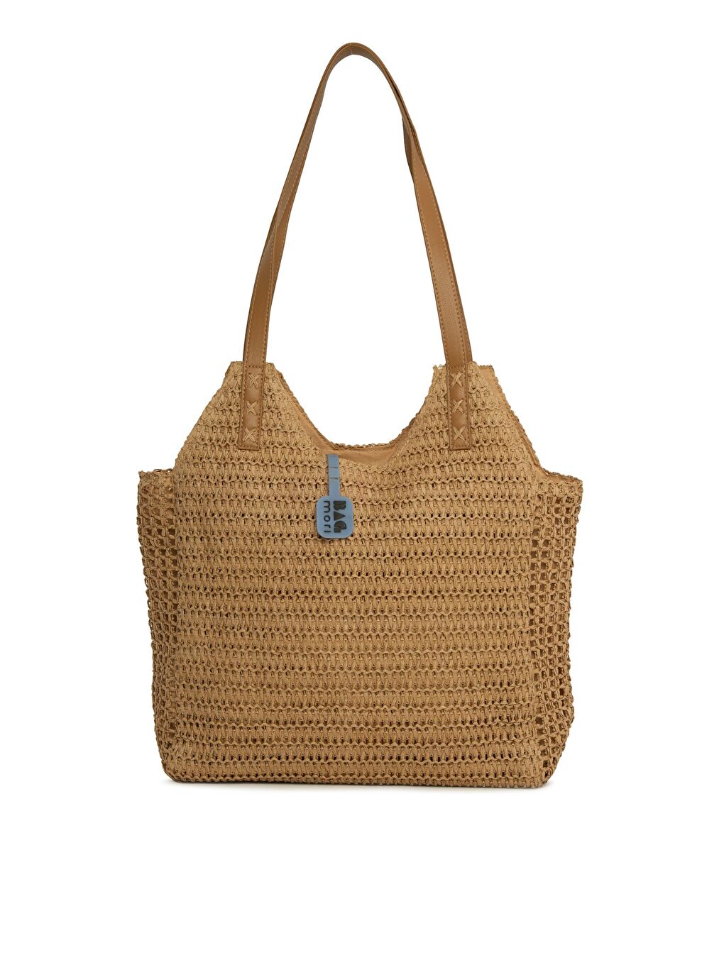 Bej Deri Askılı Büyük Tote Hasır Çanta