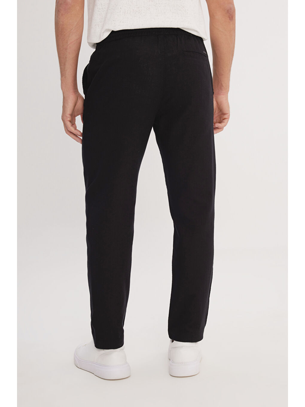 Erkek Siyah %100 Pamuk Slim Fit Dar Kesim Beli Bağlamalı Yan Cepli Pantolon-5