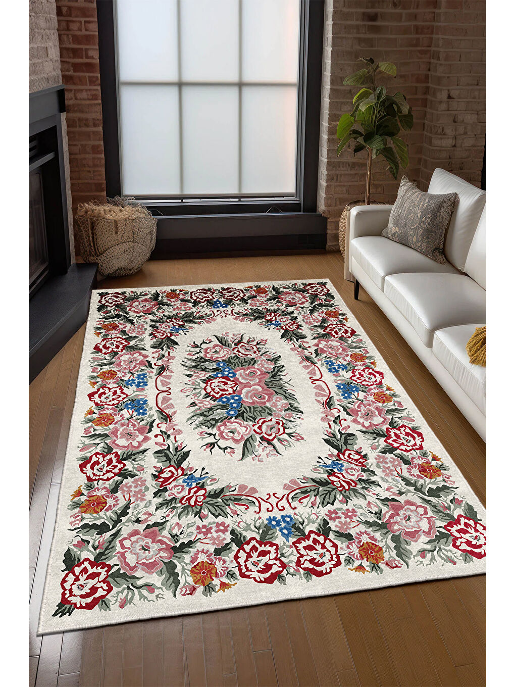 Beyaz Dekoratif Özel Tasarım Yıkanabilir İnce Kaymaz Tabanlı Modern Halı KECE FR47-3