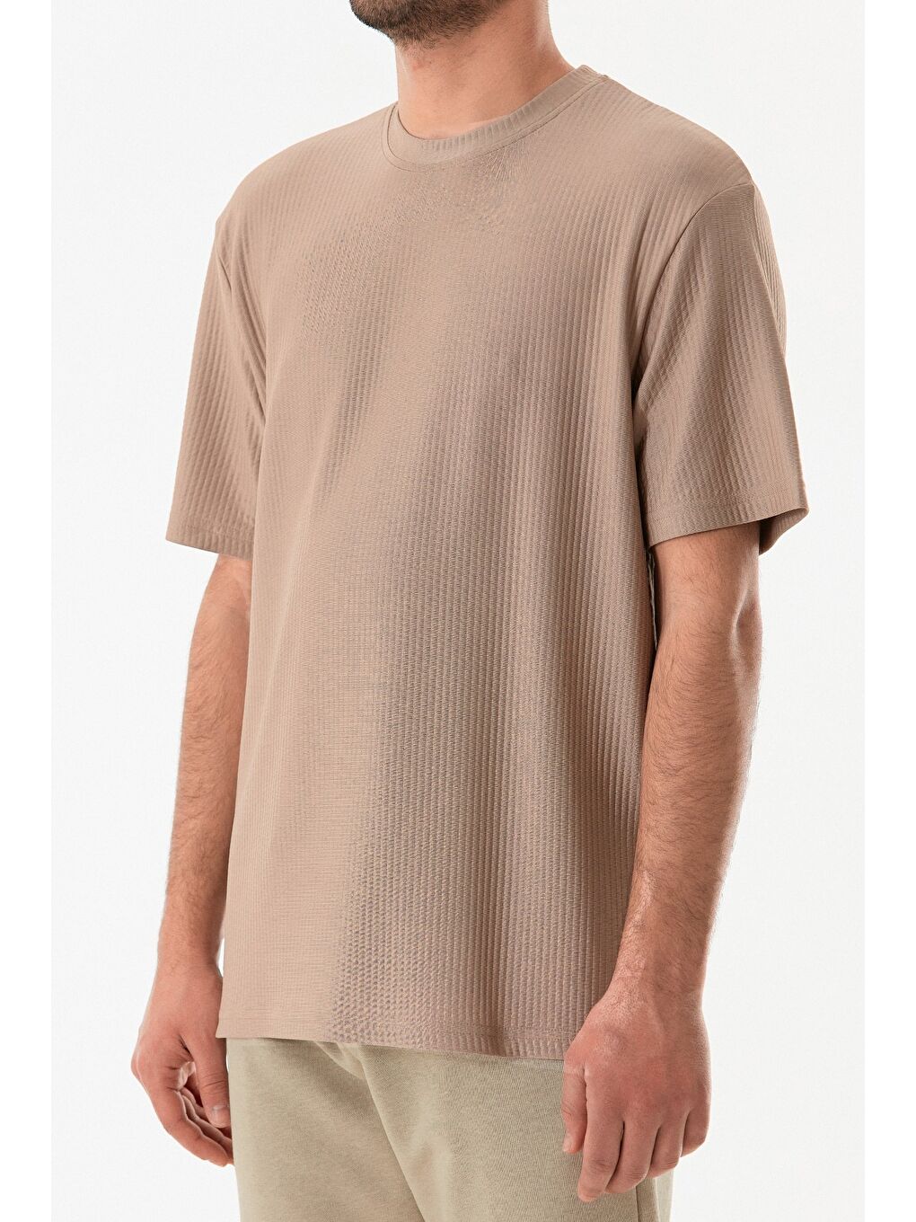 Kahverengi Jakarlı Bisiklet Yaka Tişört-4