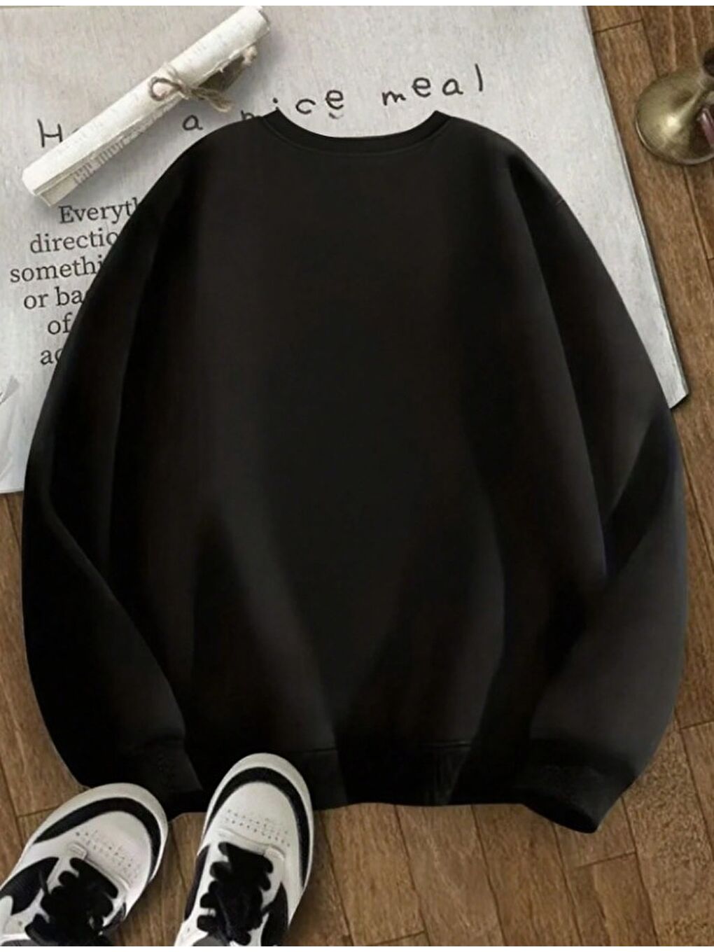 Siyah Kiraz Baskılı Oversize 3 İplik Sweat-1