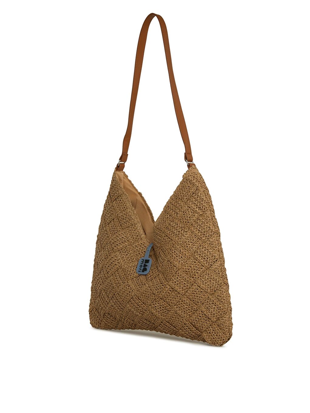 Bej Deri Askılı Örgülü Hasır Çanta-1