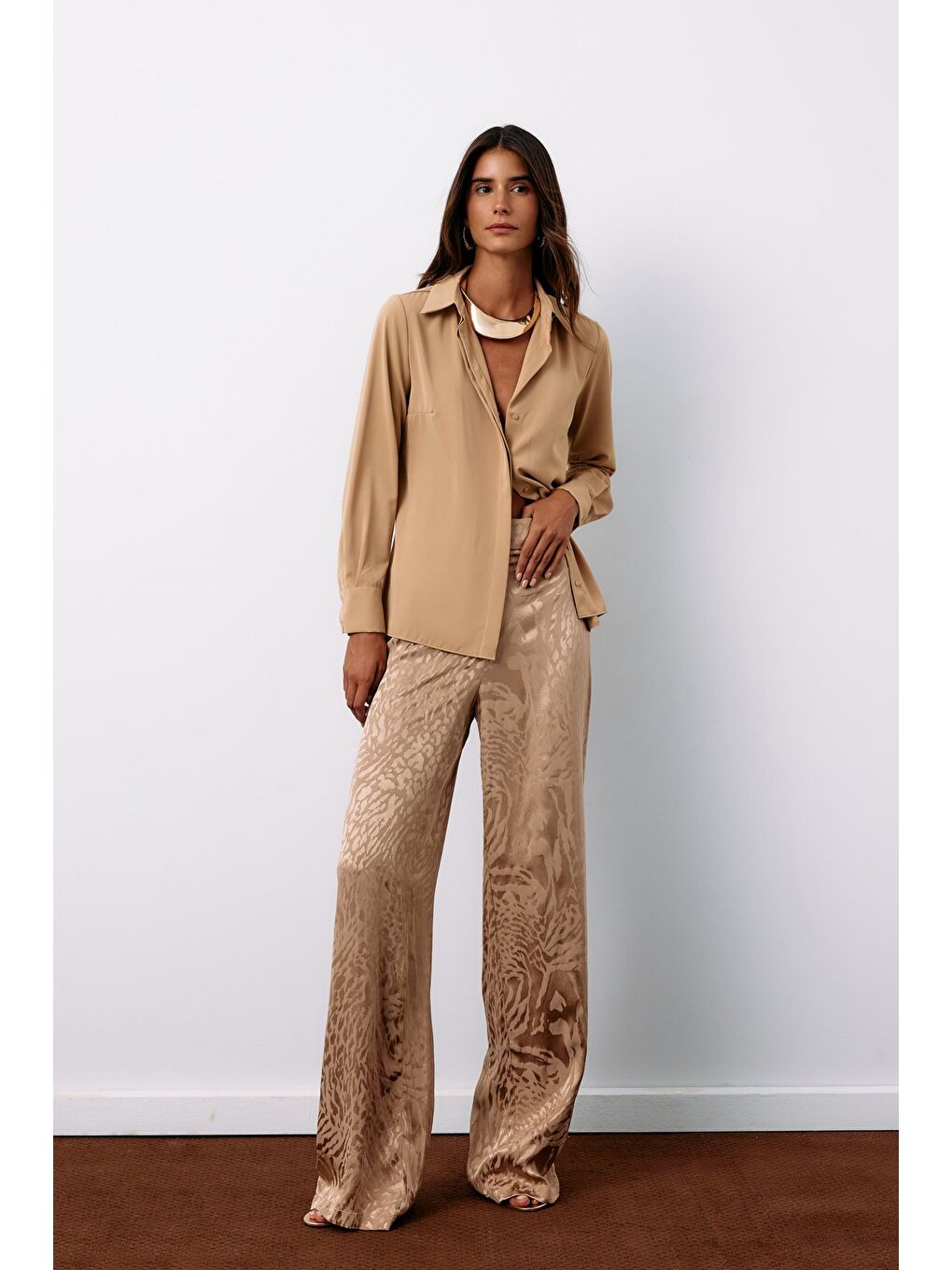 Kahverengi Klasik Düz Gömlek - Camel-5