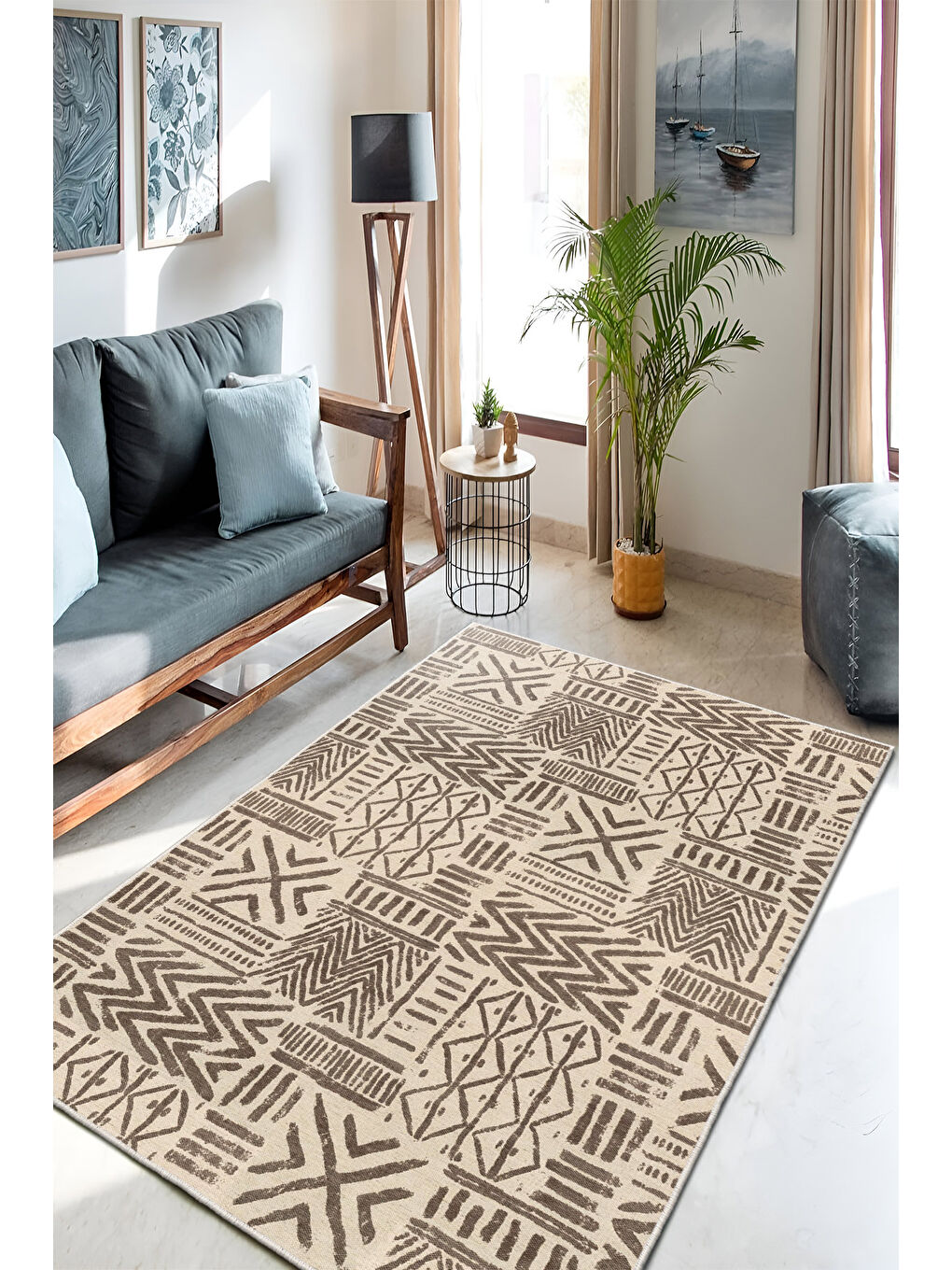 Kahverengi Dekoratif Özel Tasarım Yıkanabilir İnce Kaymaz Tabanlı Modern Halı KECE FR48-1