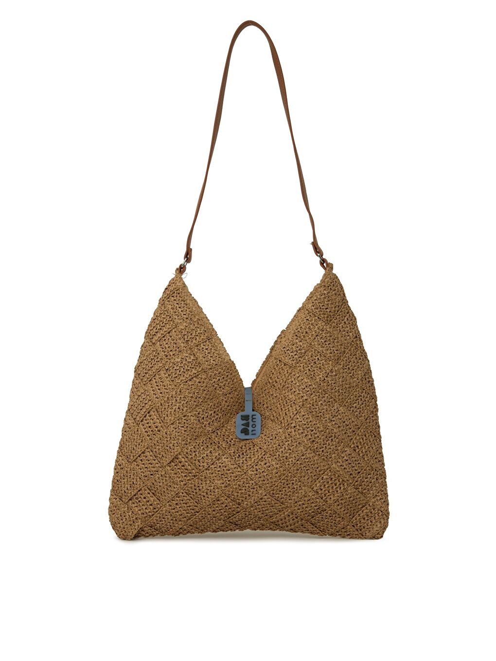 Bej Deri Askılı Örgülü Hasır Çanta-3