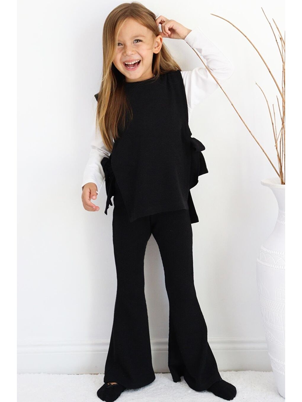 Kız Çocuk Simena Siyah Bağlama Detaylı Üst İspanyol Alt Üst Eşofman Takım-1