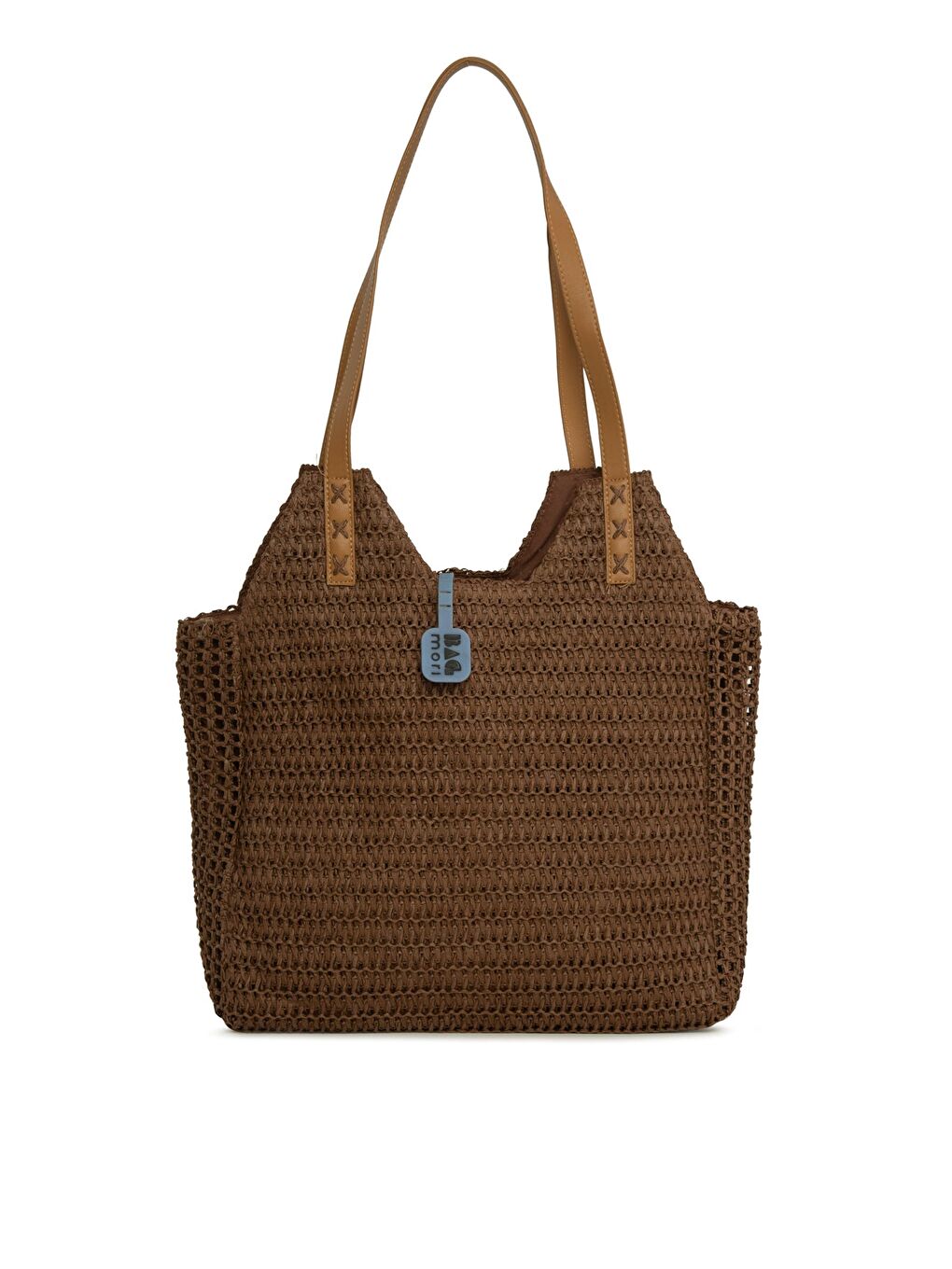 Kahverengi Deri Askılı Büyük Tote Hasır Çanta-2