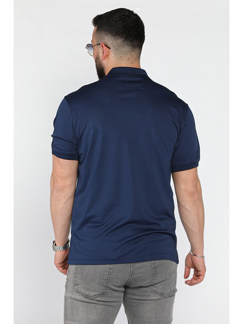 İndigo Yarım Düğmeli Polo Yaka Cepli Erkek Tişört-2