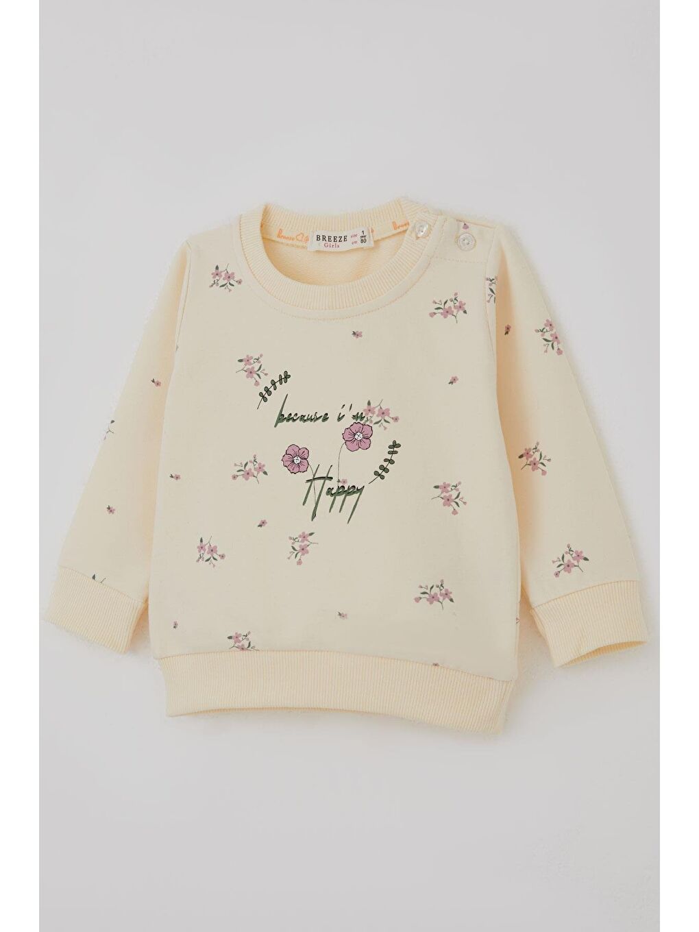 Ekru Kız Bebek Eşofman Takımı Pembe Çiçek Desenli Krem (6 Ay-2 Yaş)-5