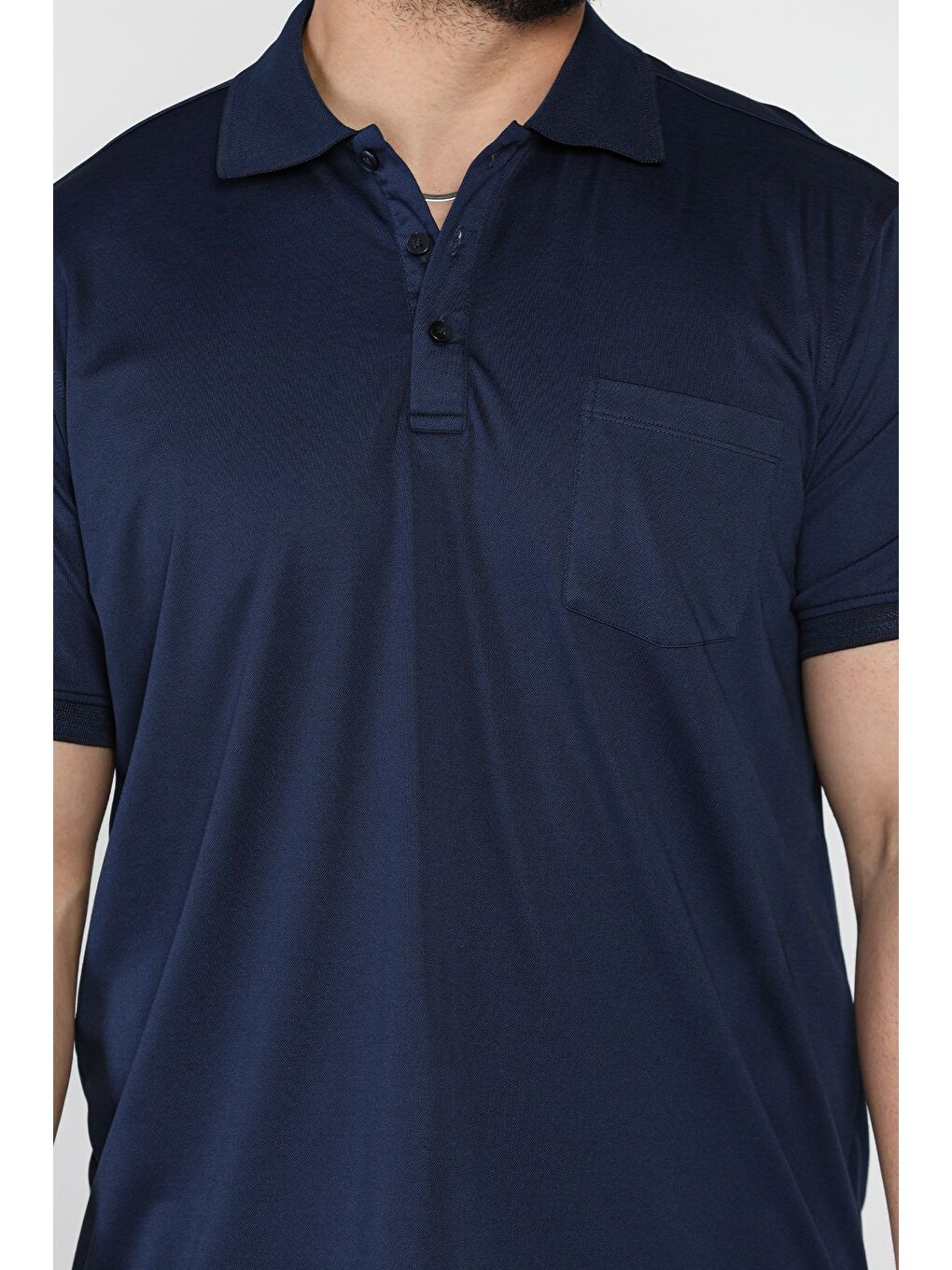 İndigo Yarım Düğmeli Polo Yaka Cepli Erkek Tişört-3