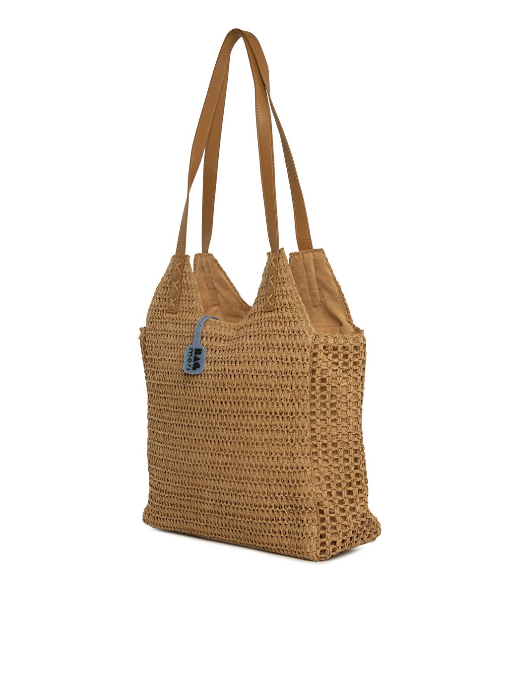 Bej Deri Askılı Büyük Tote Hasır Çanta-3