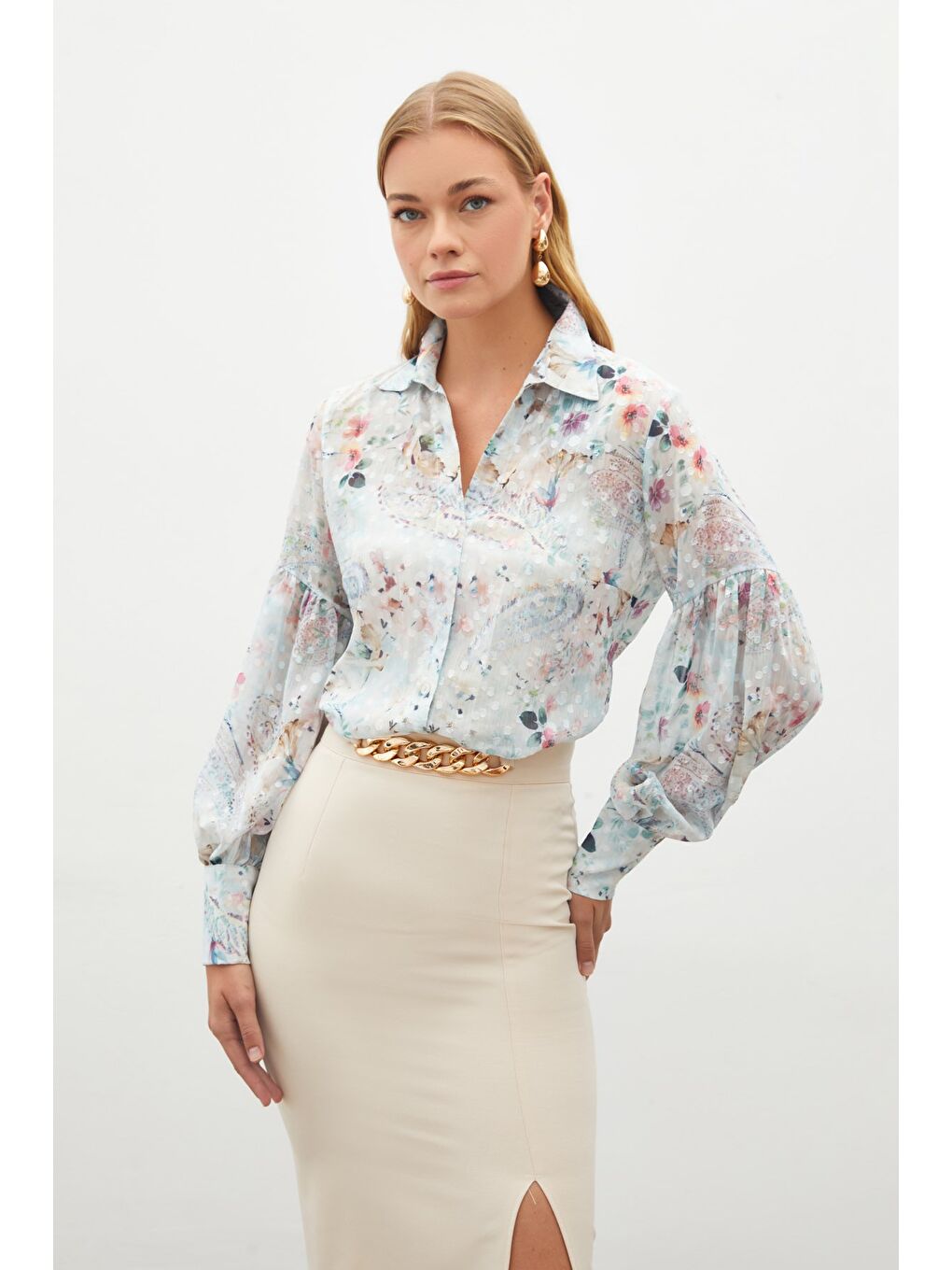 Dokulu Desenli Gömlek - Çağla Yeşili