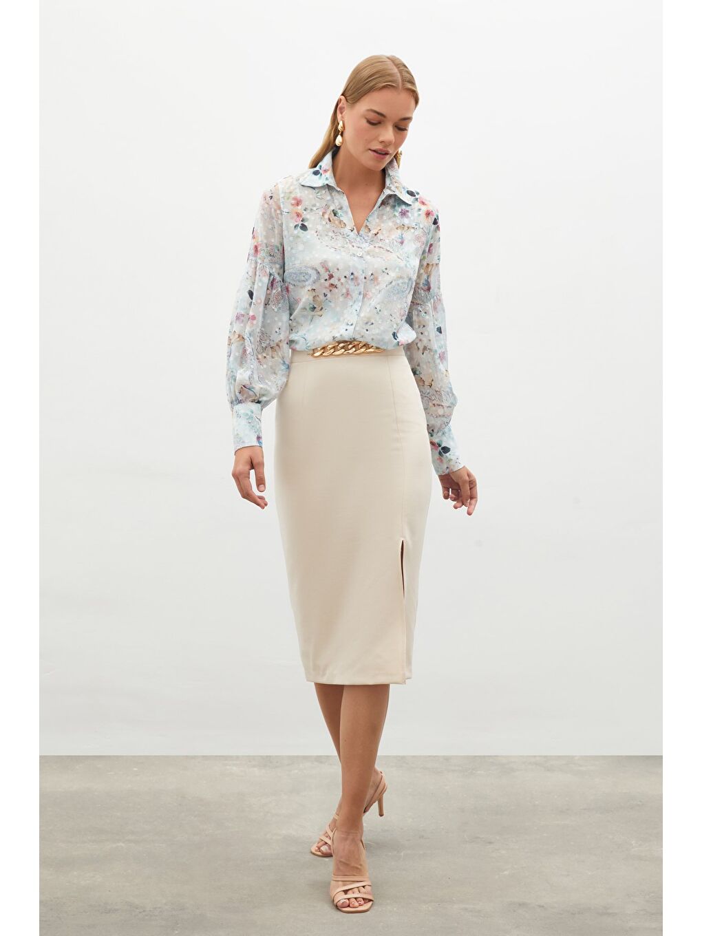 Dokulu Desenli Gömlek - Çağla Yeşili-1