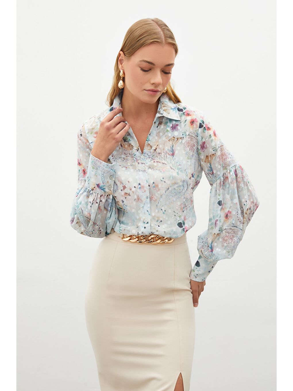 Dokulu Desenli Gömlek - Çağla Yeşili-2