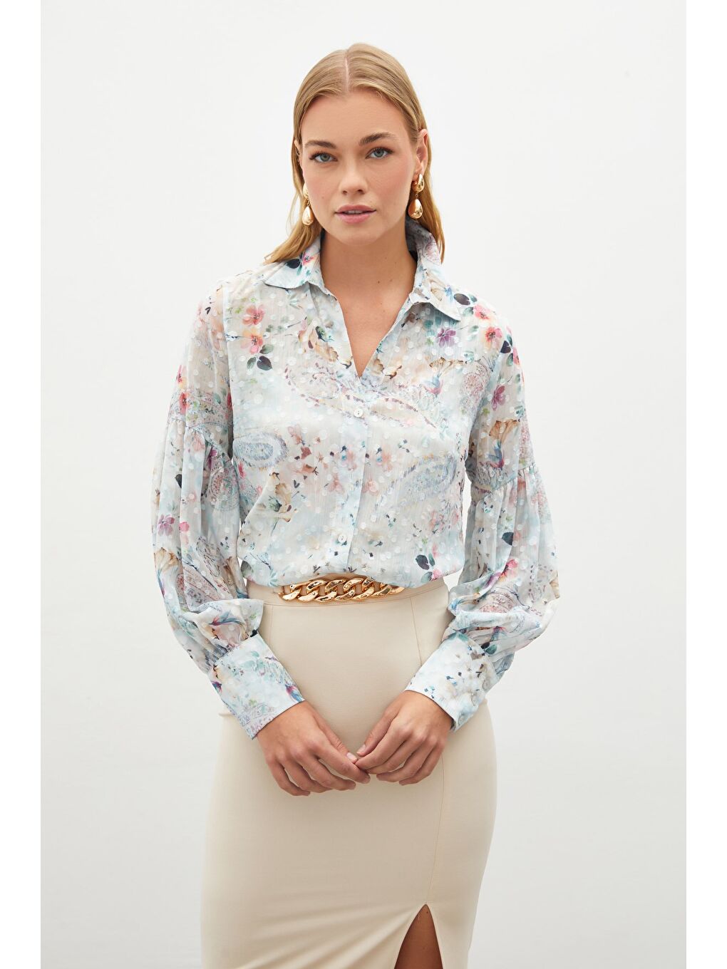 Dokulu Desenli Gömlek - Çağla Yeşili-3