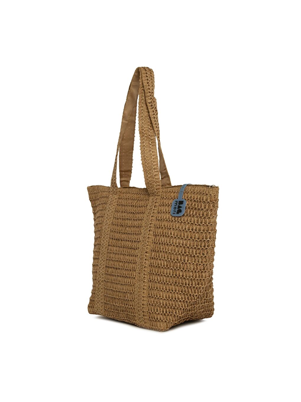 Bej Şerit Detaylı Tote Hasır Çanta-1