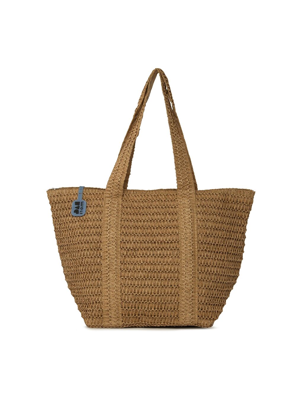 Bej Şerit Detaylı Tote Hasır Çanta-3