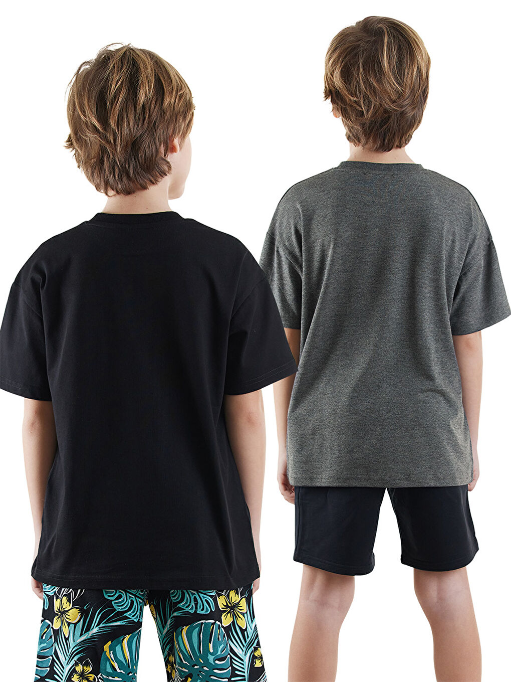 Siyah Erkek Çocuk Basic Oversize 2'li Tişört Takım-1