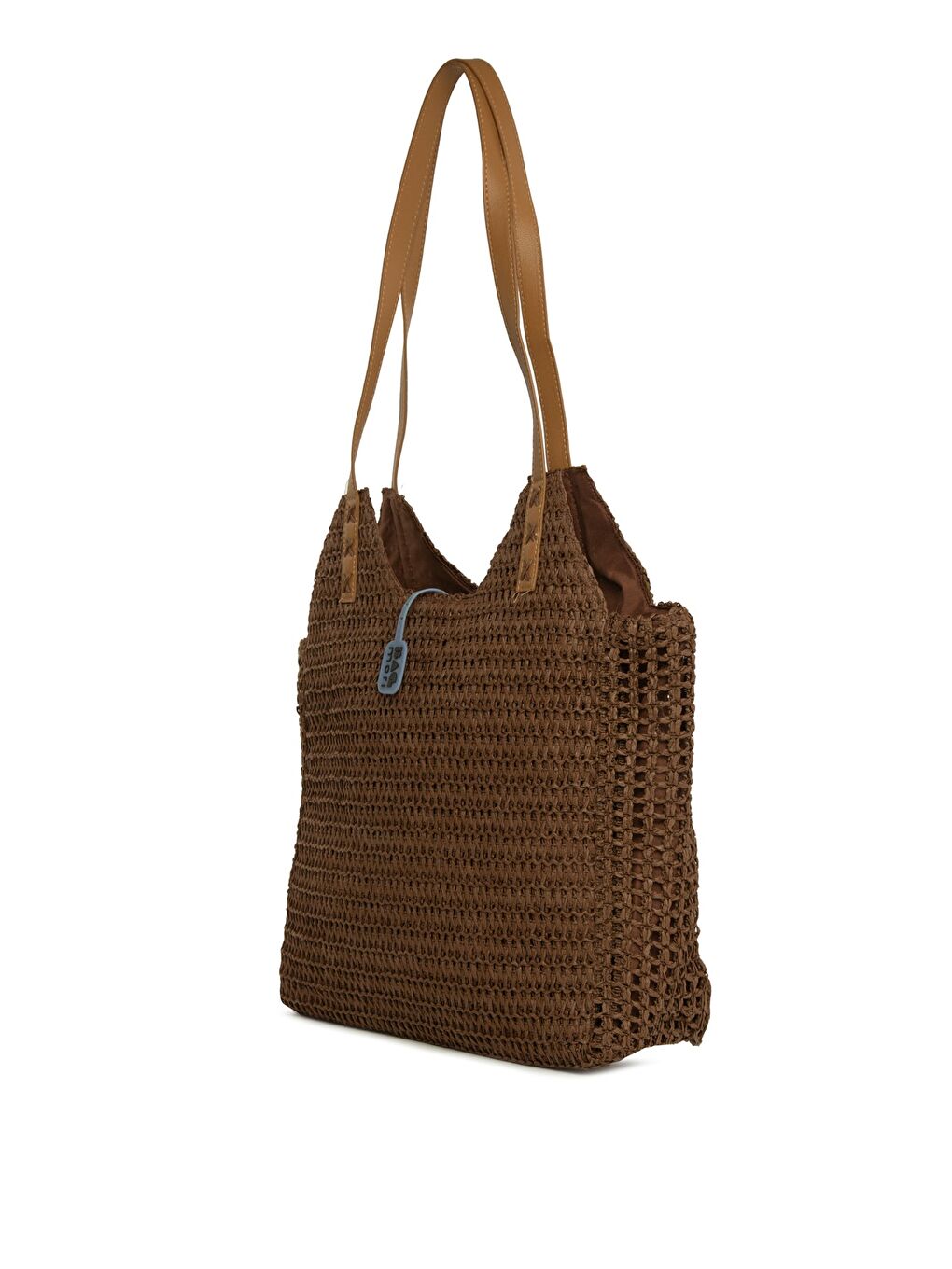 Kahverengi Deri Askılı Büyük Tote Hasır Çanta-3