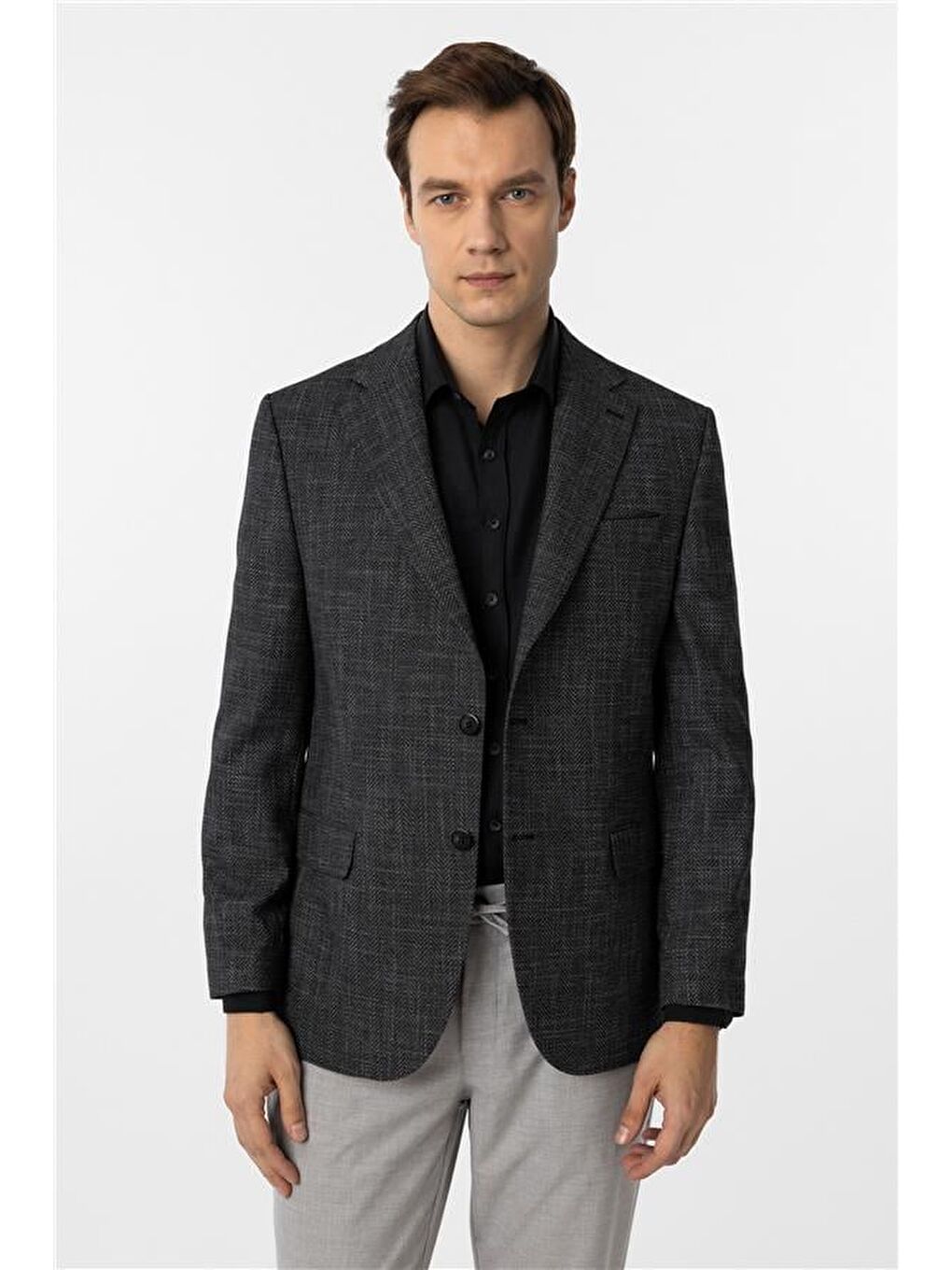 Siyah Regular Desenli Mono Yaka 4 Drop Ceket-1