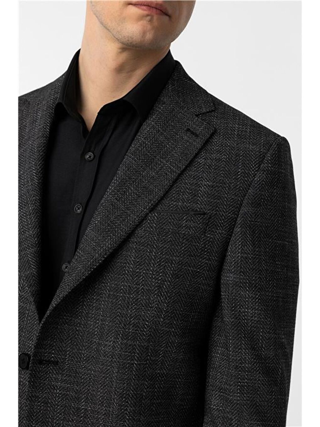 Siyah Regular Desenli Mono Yaka 4 Drop Ceket-2