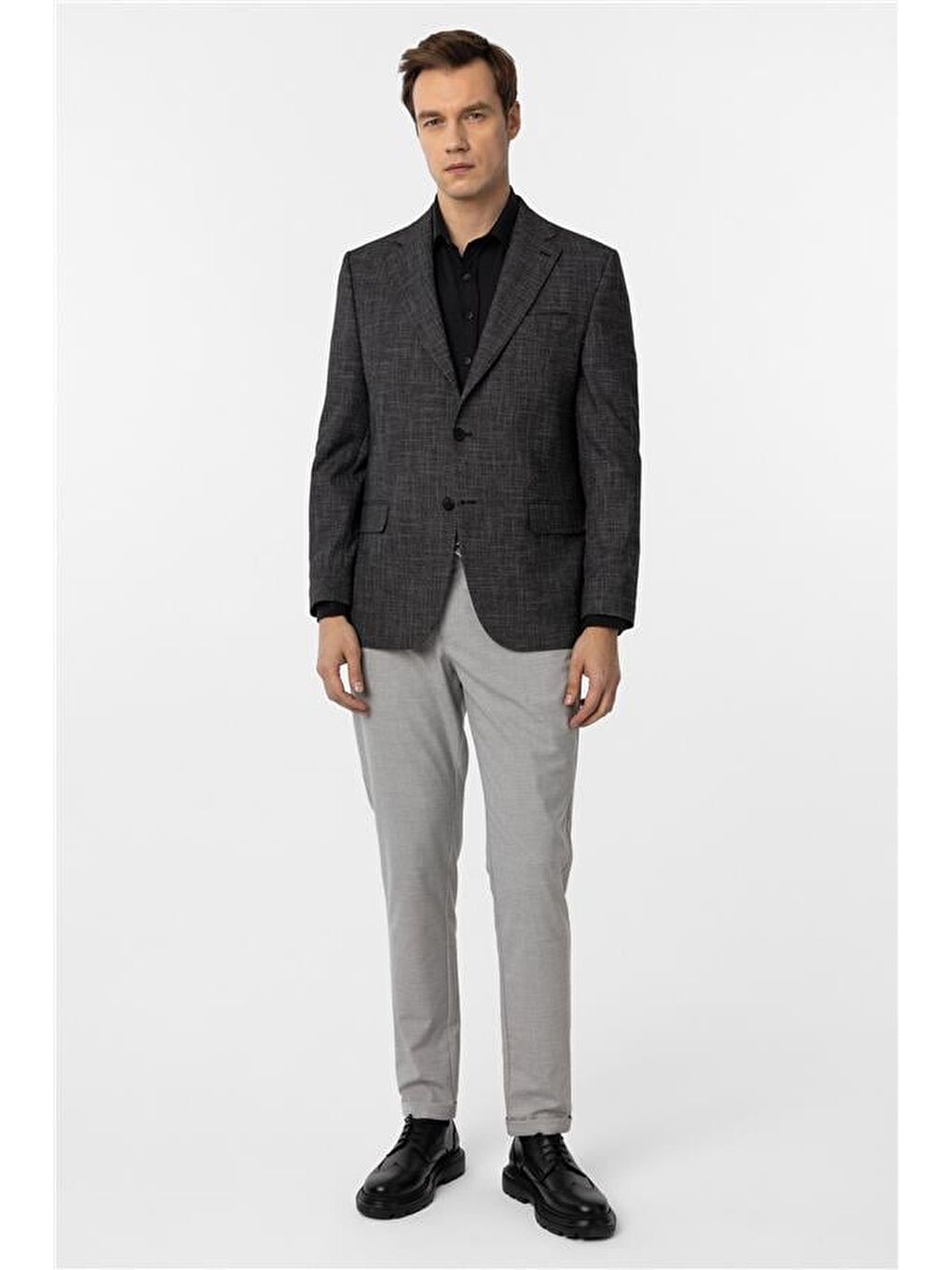 Siyah Regular Desenli Mono Yaka 4 Drop Ceket-4