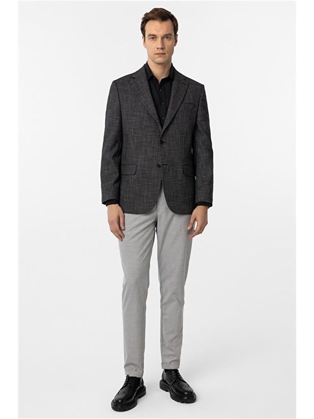 Siyah Regular Desenli Mono Yaka 4 Drop Ceket-5