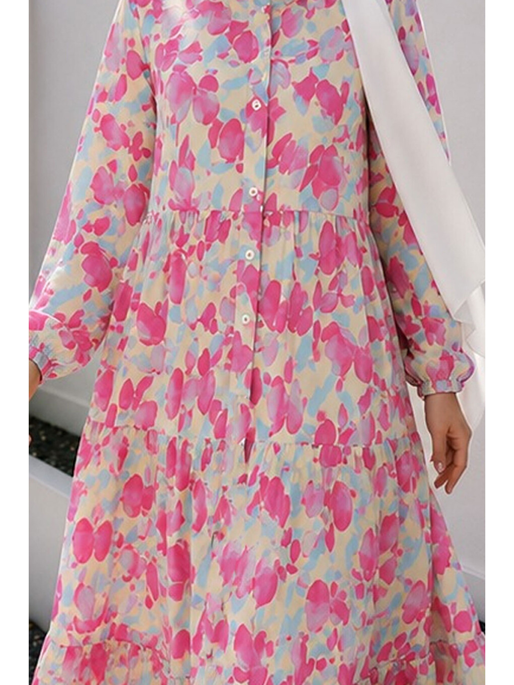 Pat Detaylı Yaprak Desenli Elbise Tsd260261 Pembe-3