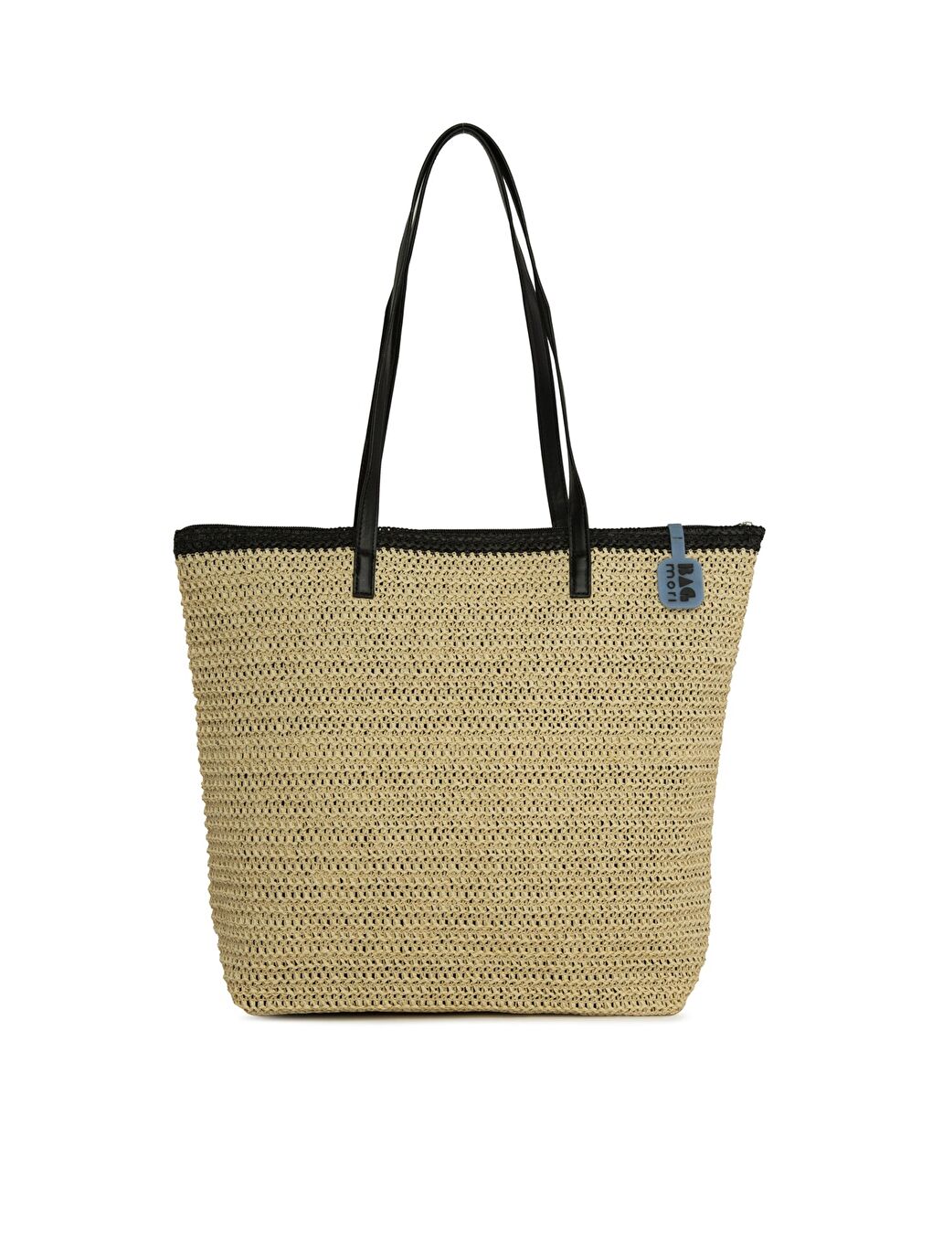 Siyah Deri Askılı Tote Hasır Çanta