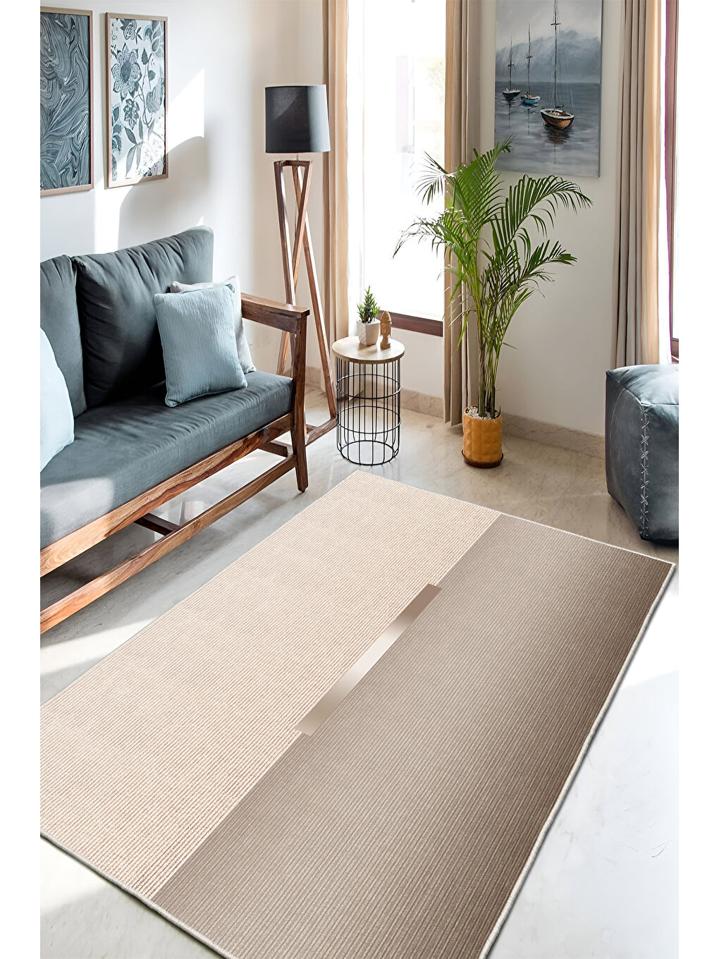 Kahverengi Dekoratif Özel Tasarım Yıkanabilir İnce Kaymaz Tabanlı Modern Halı KECE FR45-1