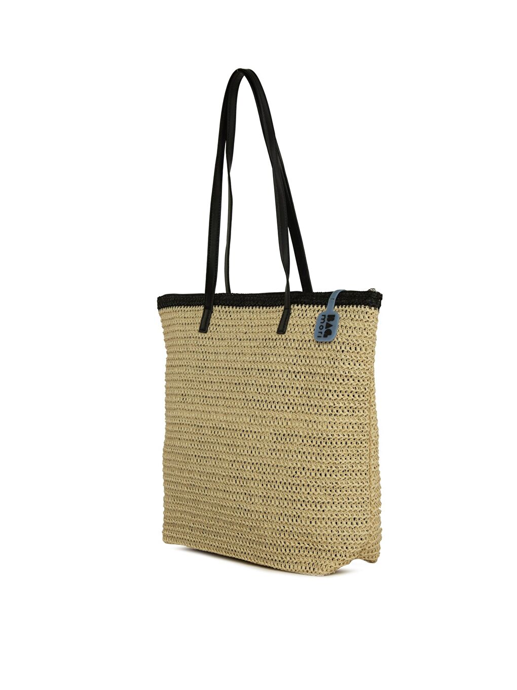 Siyah Deri Askılı Tote Hasır Çanta-1