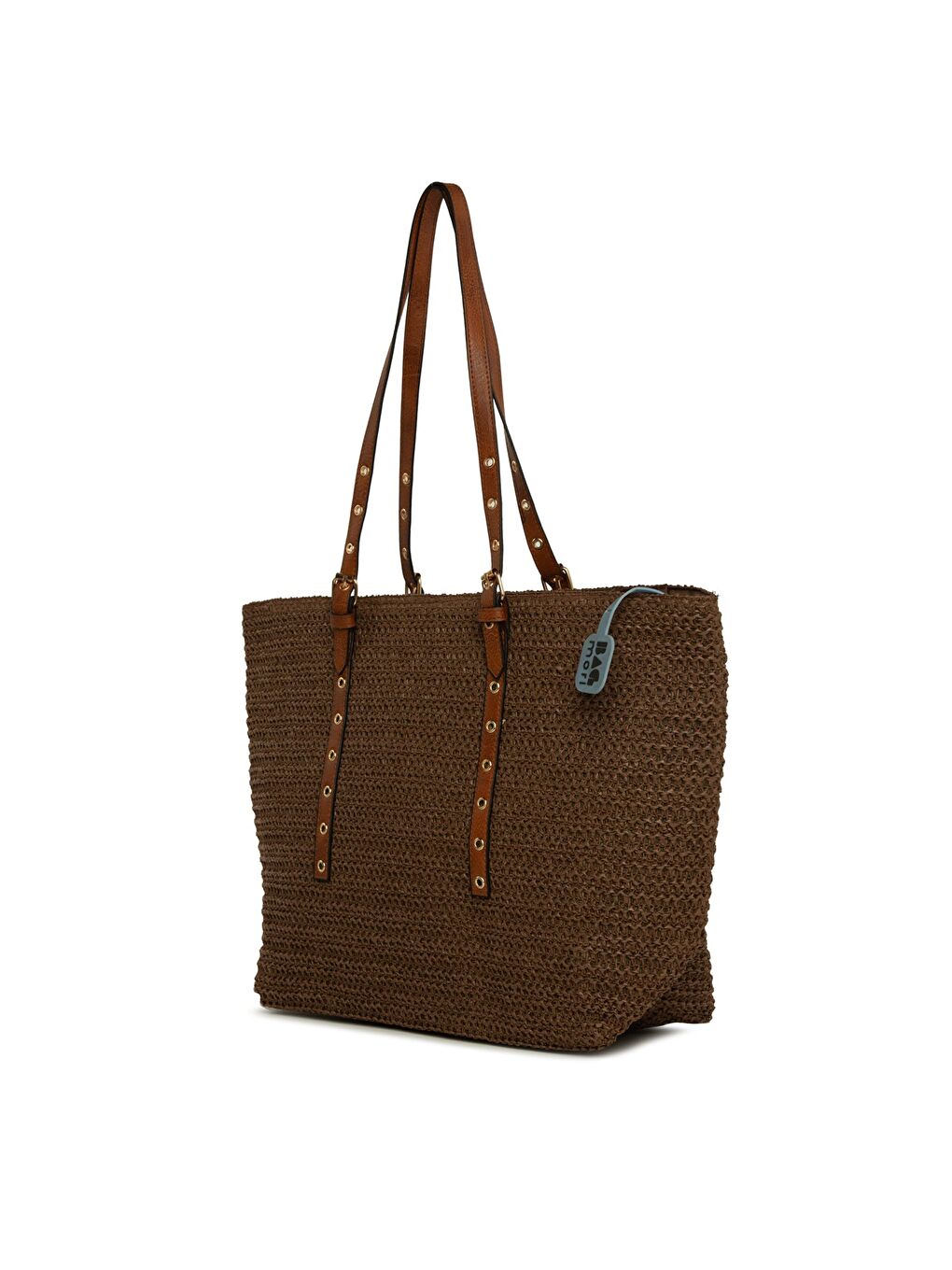 Kahverengi Kemer Detaylı Tote Hasır Çanta-1