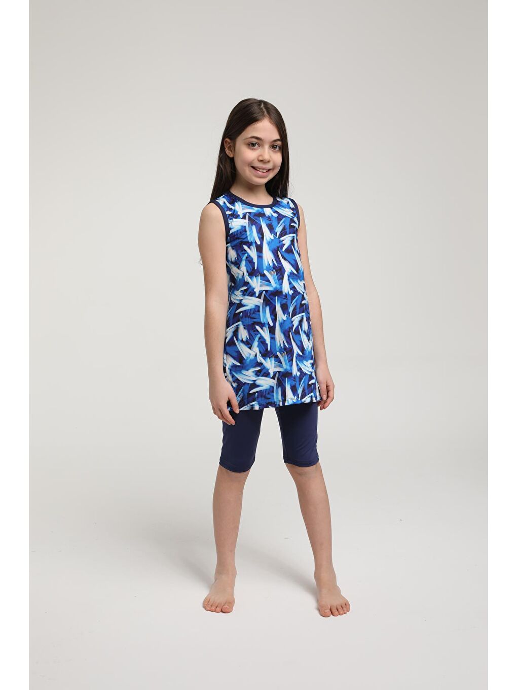 Lacivert Kolsuz Taytlı Kız Çocuk Mayo 3505-1