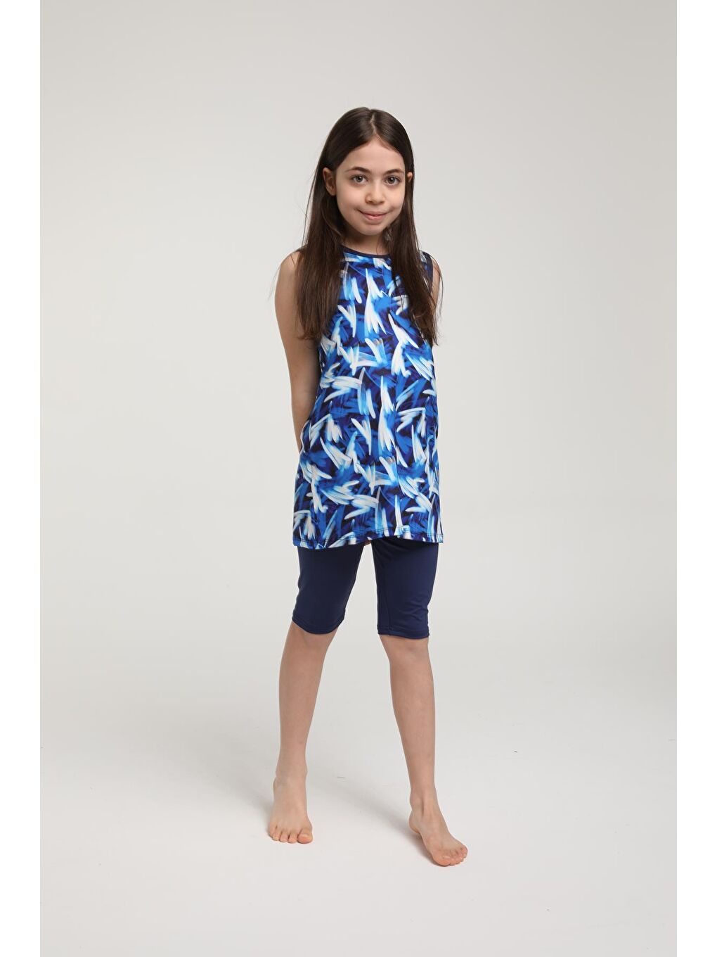 Lacivert Kolsuz Taytlı Kız Çocuk Mayo 3505-4