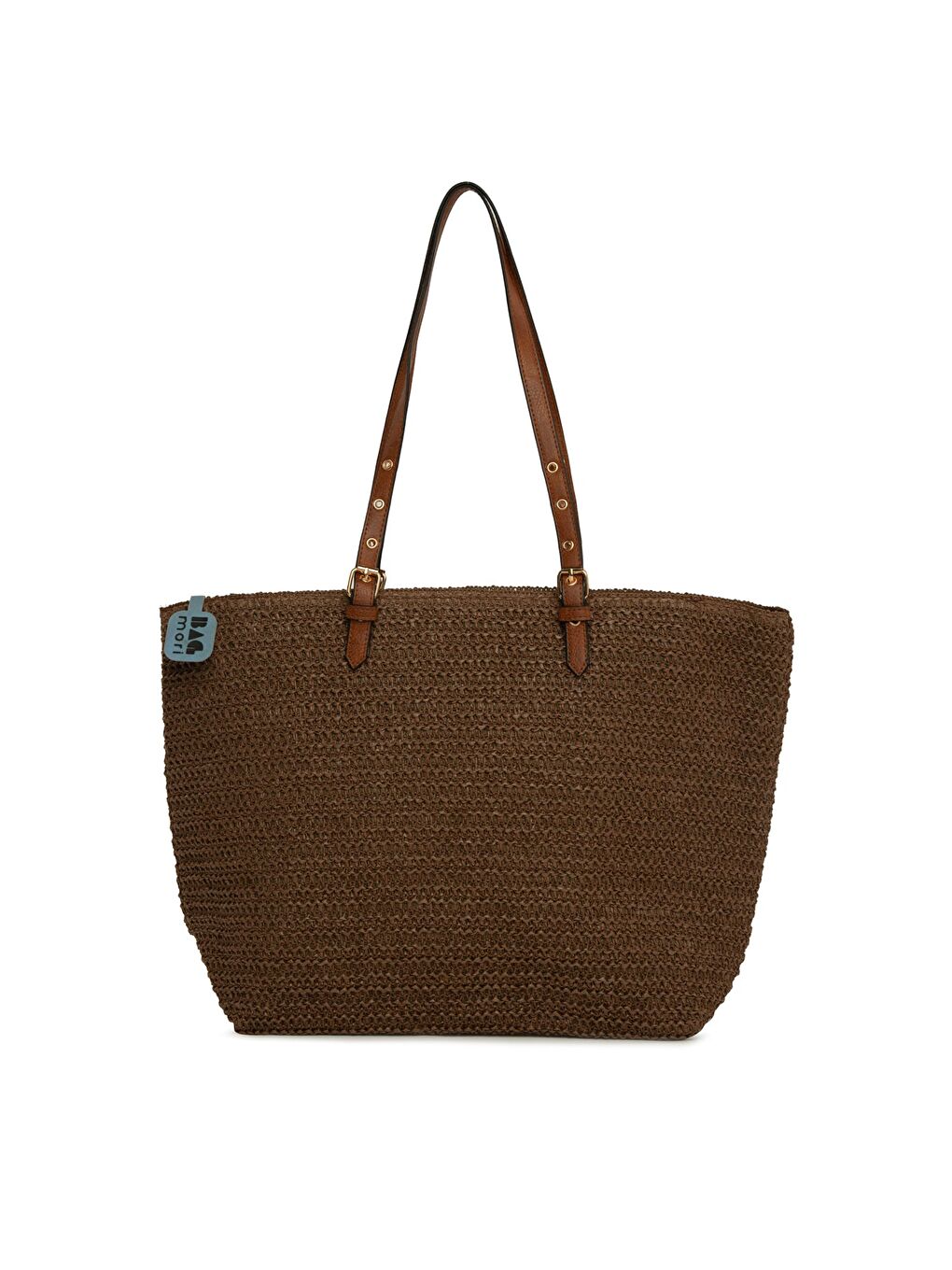 Kahverengi Kemer Detaylı Tote Hasır Çanta-2