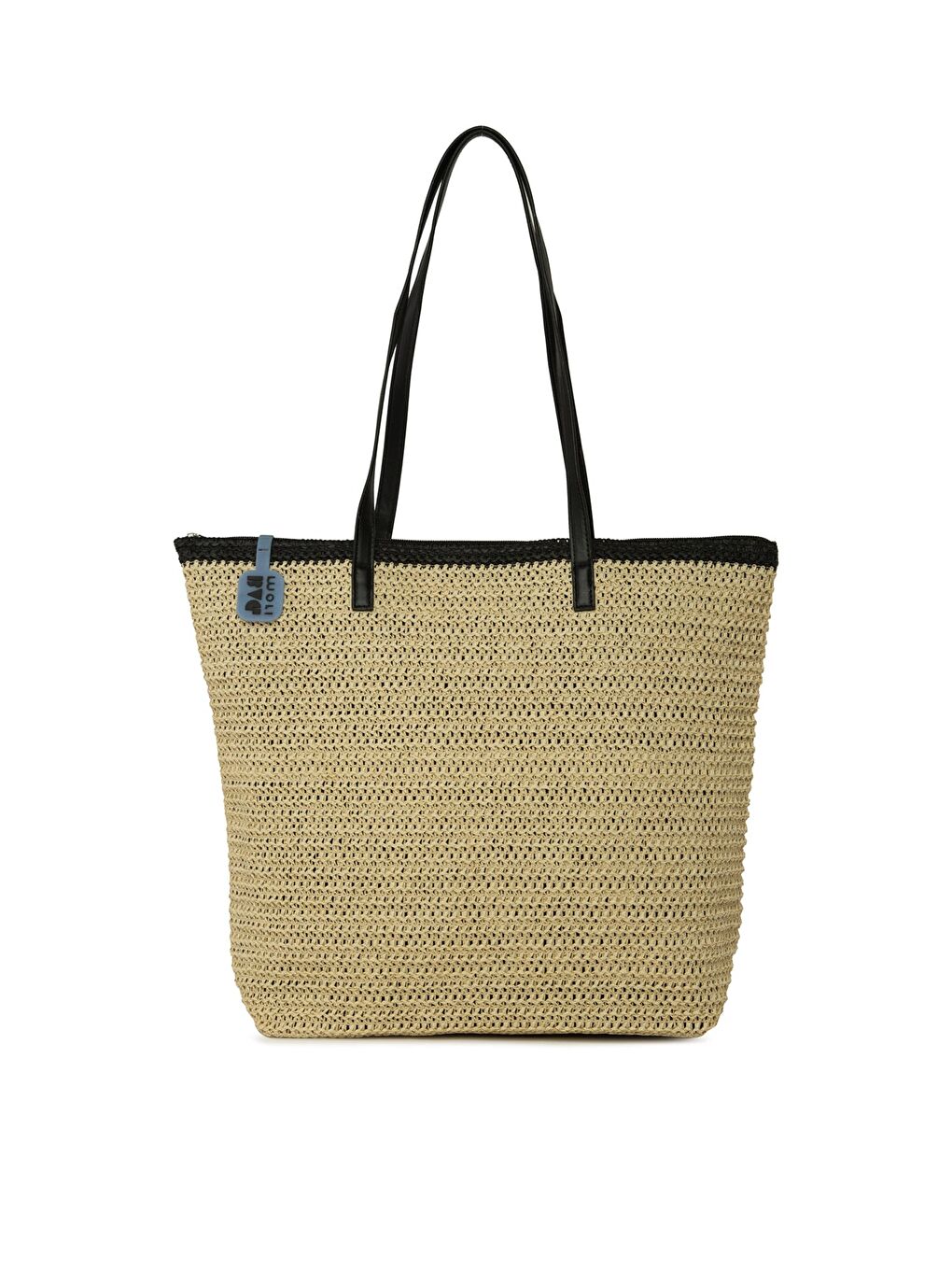 Siyah Deri Askılı Tote Hasır Çanta-2