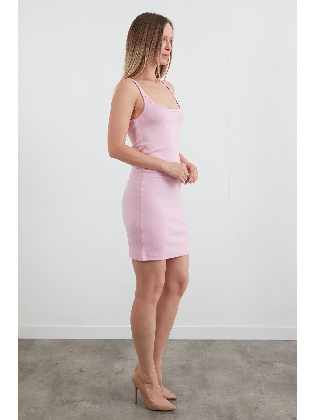 Pembe Basic Askılı Modal Elbise-1