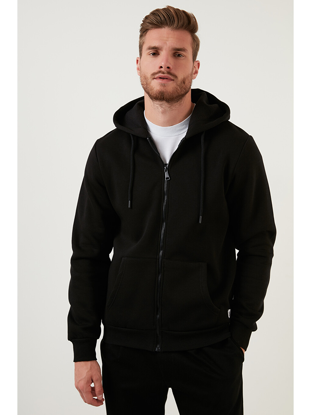Siyah Regular Fit Kapüşonlu Fermuarlı İçi Tüylü Yumuşak Şardonlu Kışlık Erkek Sweat 59053403w4-1