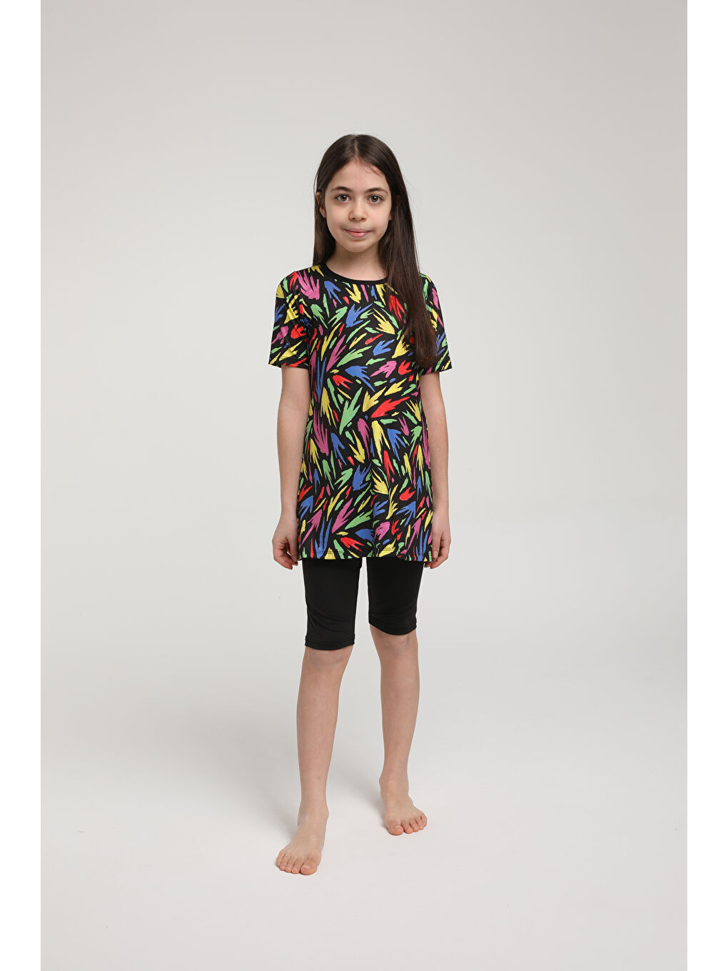 Siyah Kısa Kollu Taytlı Kız Çocuk Mayo 35104