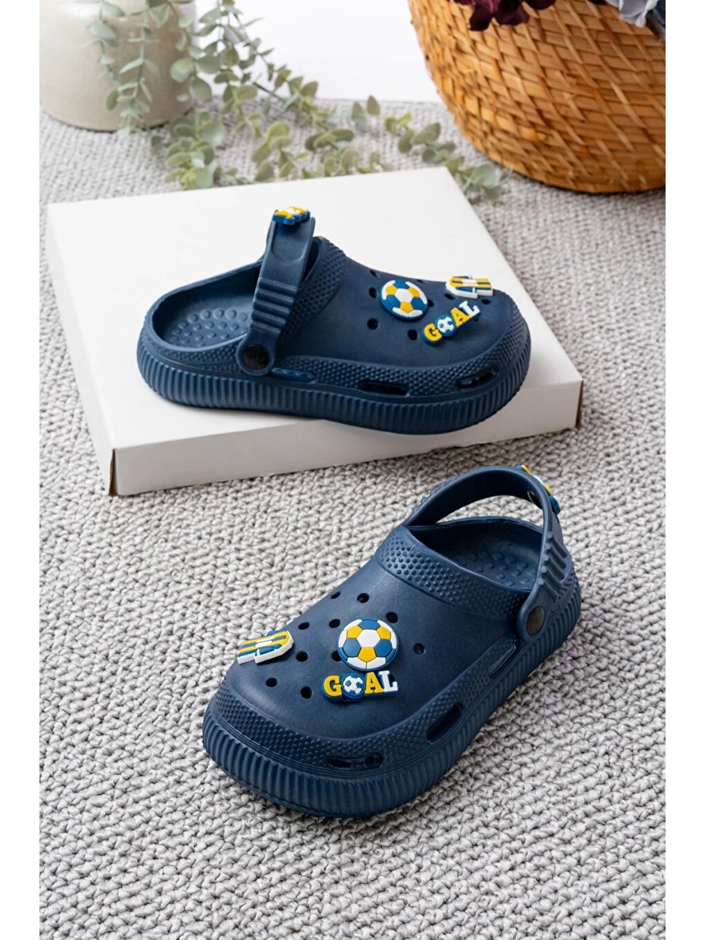 Lacivert Unisex Çocuk Figürlü Sticker Sandalet-terlik